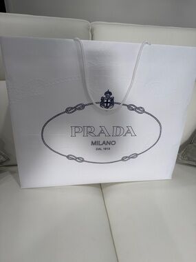 Prada White Shopping Tote with Navy Logo